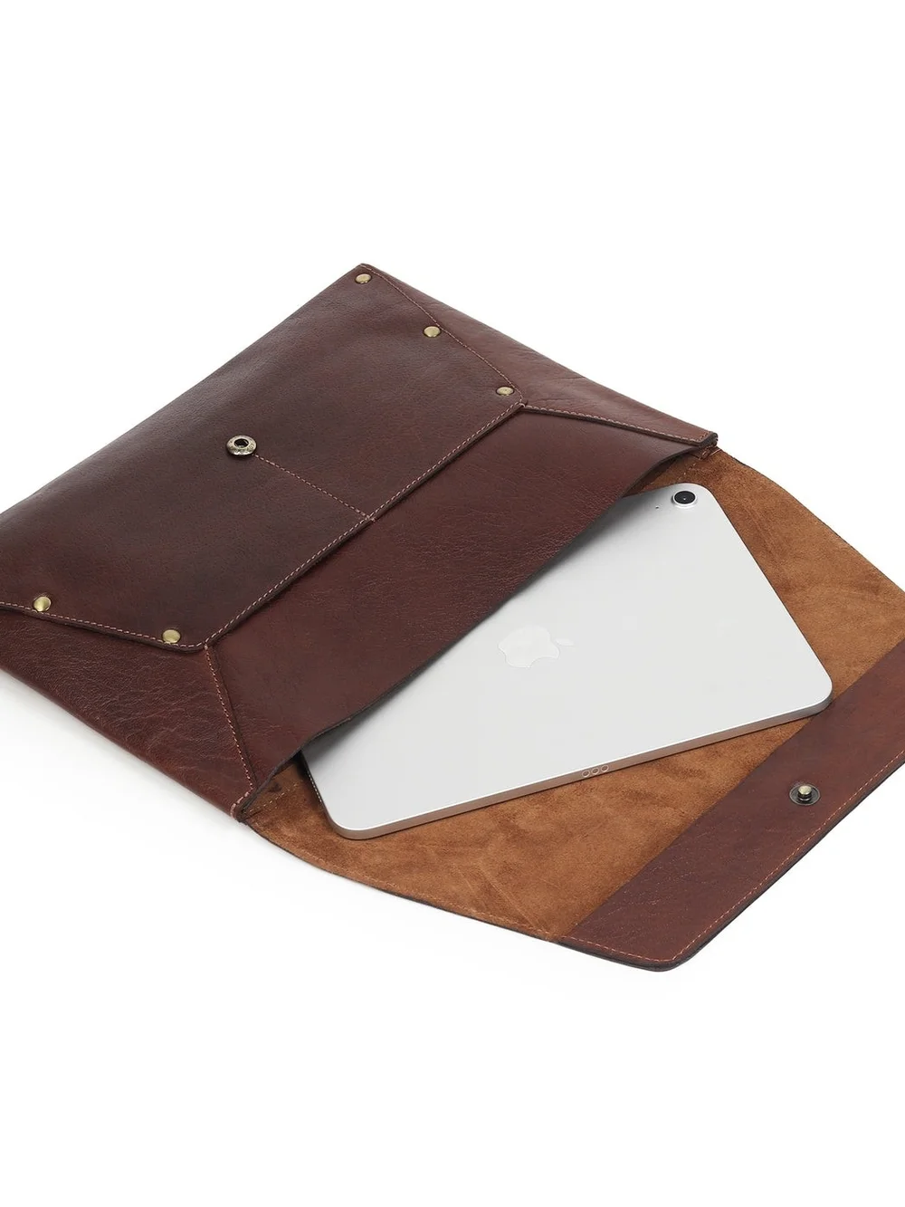 Vintage-Style Brown Leather Envelope Clutch